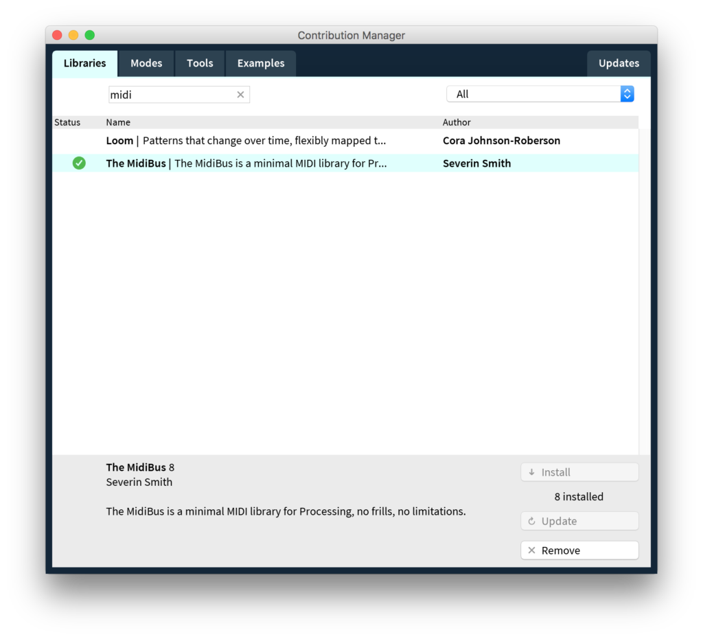 Processing Contribution Manager MIDI Bus