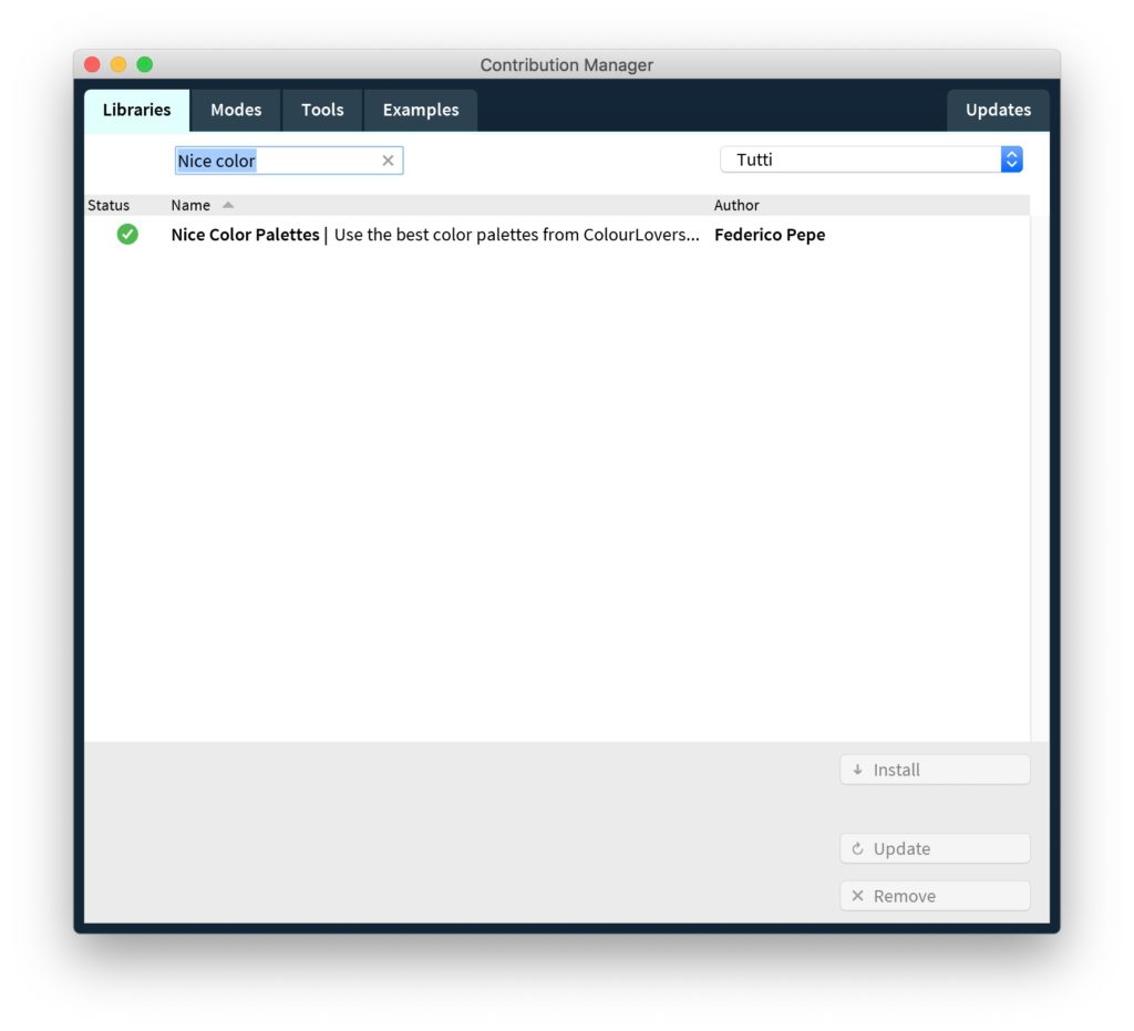 Installare la libreria Nice Color Palettes
